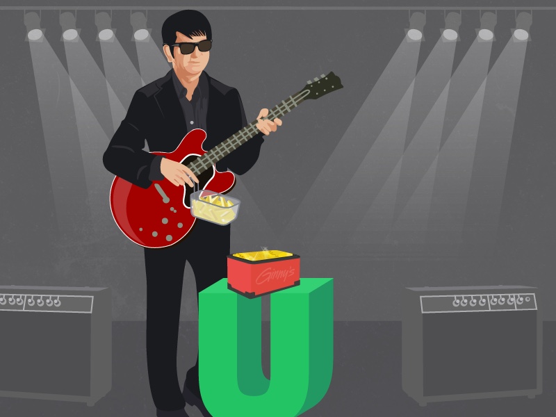 Roy Orbison uses a deep fryer above a letter U