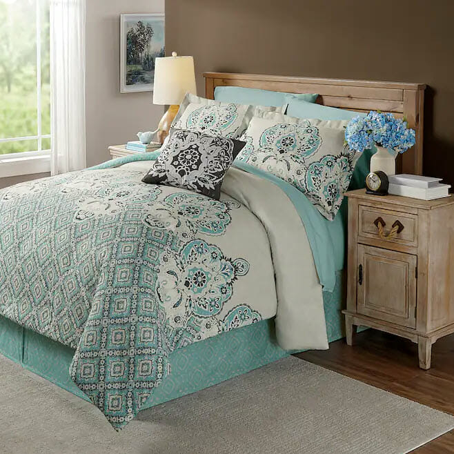 turquoise diamond-floral comforter set