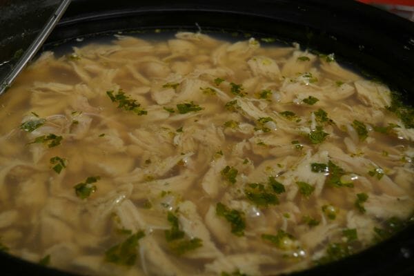A slow cooker filled with Cilantro Lime White Chicken Chili.