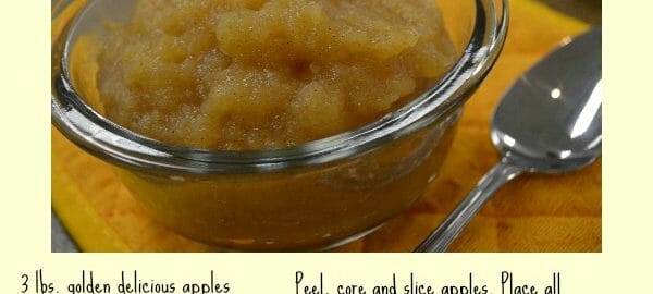 Ginny's Homemade Applesauce - Recipe - A clear bowl of applesauce with a spoon nearby.