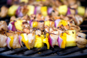 A grilled filled with Chicken and Pineapple Shish Kabobs.