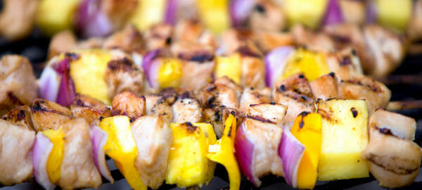 A grilled filled with Chicken and Pineapple Shish Kabobs.